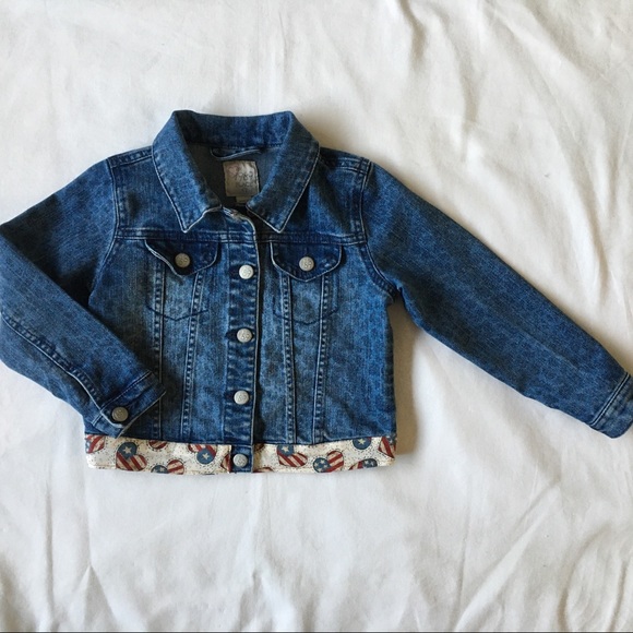 Jeans jacket size 4T 4 patriotic flag hearts coat - Picture 3 of 14